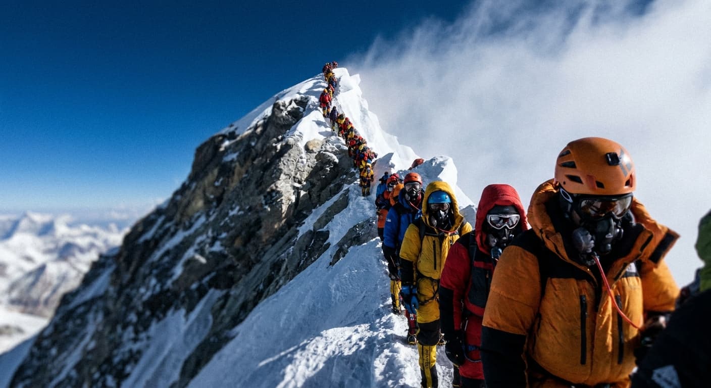 Everest’s South Side Welcomes Record 274 Climber Conga Line