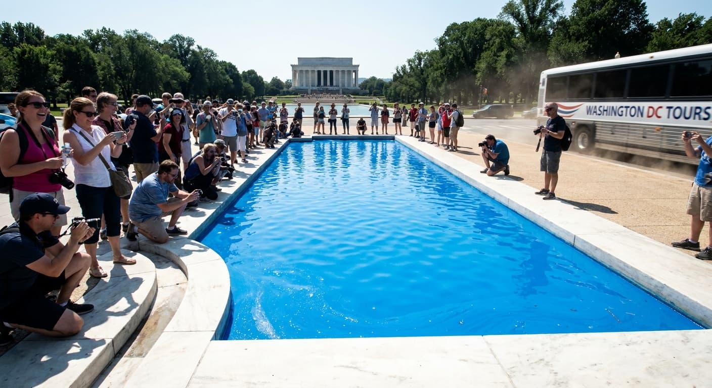 Lincoln Memorial Reflecting Pool Now Painted 'American Flag Blue'