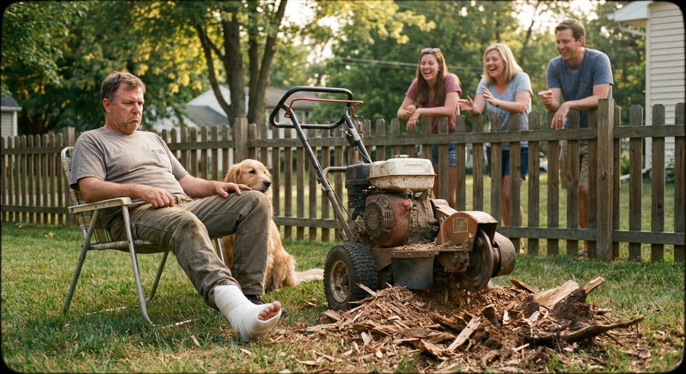 Local Man Runs Over Foot with Stump Grinder, Declares 'It Was Worth It!'
